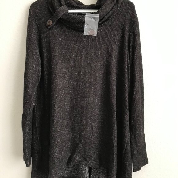 Susan Graver Sweaters - Susan Graver Weekend Crossover-Hem Cowl Neck Top - Black (Sz 2X) a554252